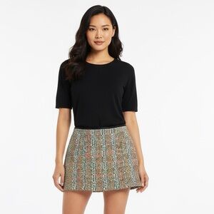 Theory Eddria Womens Skirt Size 12 Black Beige Tweed Mini Above Knee
